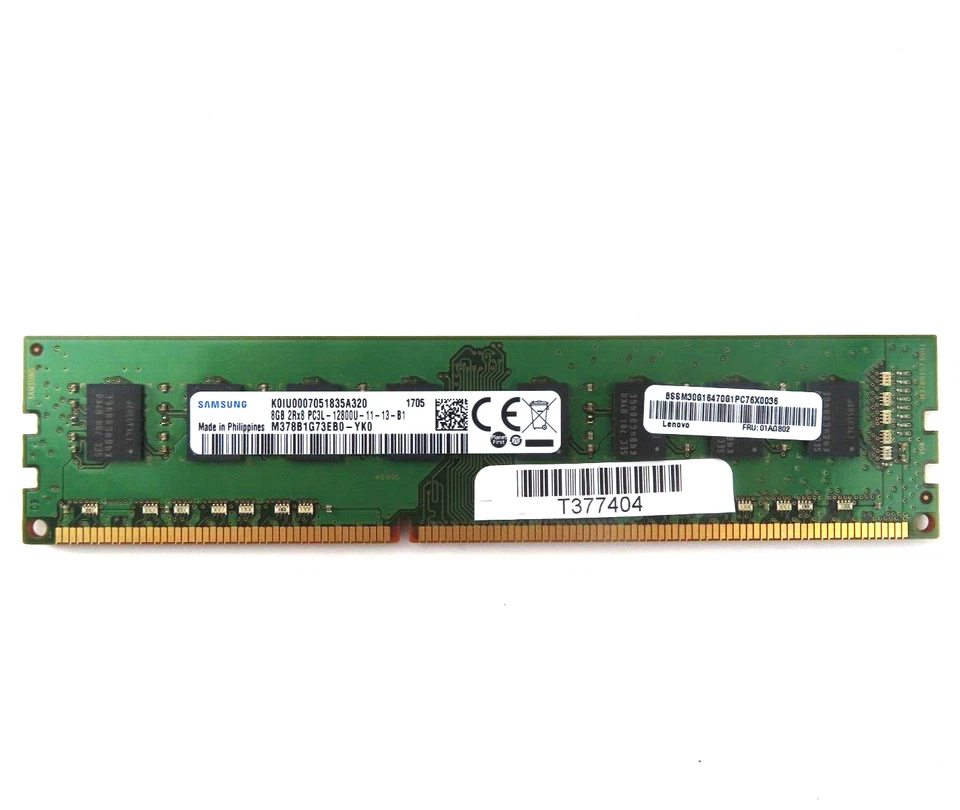 8GB DIMM 2Rx8 PC3L-12800 DDR3 1600MHz (240 Pin) Memory - 01AG802 - Image 1 of 1
