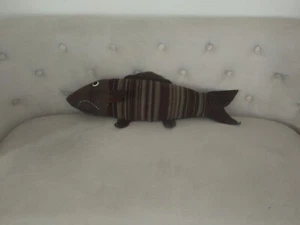 Handmade Recycled Large Striped Brown Wool Plush Rustic Mountain Fish - Picture 1 of 3