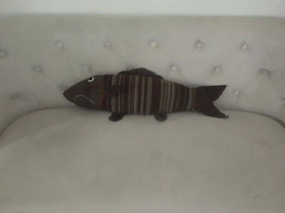 Handmade Recycled Large Striped Brown Wool Plush Rustic Mountain Fish - Image 1 of 3