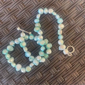 Natural Freshwater Iridescent blue Pearl necklace 17" easy clasp Artsie wear - Picture 1 of 8