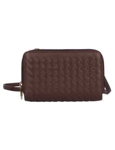 KARLA HANSON U13661 Ellen RFID Blocking MAHOGANY Woven Crossbody Phone Wallet - Picture 1 of 6
