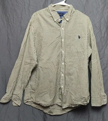 U.S. Polo Assn XL Men's Dress Shirt Cotton Button Down Long Sleeve Gray Check  - Imagem 1 de 4