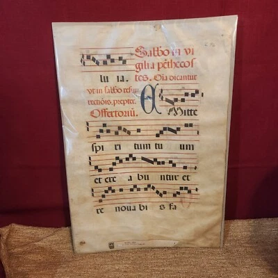 Spanish Illuminated Manuscript Antiphonal Leaf on Vellum Circa 15th century - Image 1 of 4