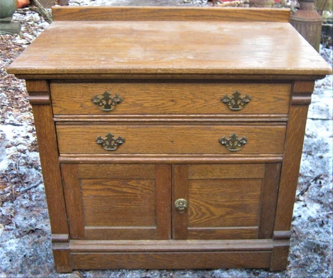 ANTIQUE USA ARTS CRAFTS GOLDEN MISSION OAK WOOD STORAGE FURNITURE COMMODE STAND Cover