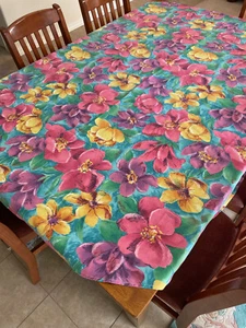 Vintage Foreston Trends 1992 Tischdecke Baumwolle ca. 70" rund Blumenmuster mit Etikett - Bild 1 von 4