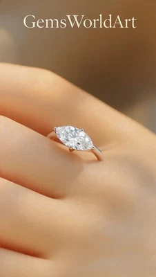 ✨3 Ct MarquiseCut White Color Diamond Lab Grown Starlig Silver Ring GemsWorldArt - Image 1 of 4