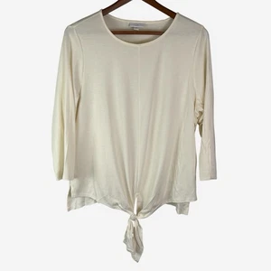 J Jill Knit Top Size L Large Front Tie 3/4 Sleeve Ivory Modal Blend Lightweight  - Picture 1 of 8