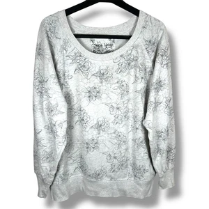 Floral Print Grey Crew Neck Sweatshirt Jumper Cozy Y2K Style 75% Cotton 14 - Picture 1 of 7