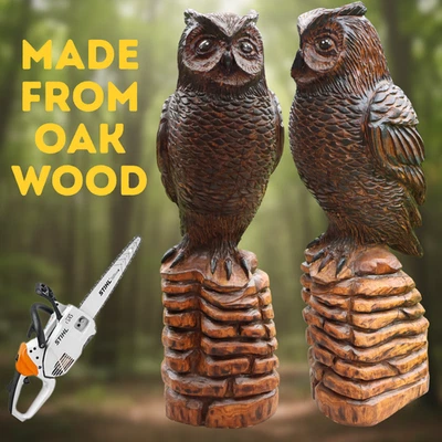 Large Wooden Owl Chainsaw Carving Sculpture Solid Oak Garden Rustic Decor 88cm - Image 1 of 4