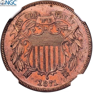 [#970332] United States, 2 Cents, Union Shield, 1871, Philadelphia, Proof, Bronz - Picture 1 of 2