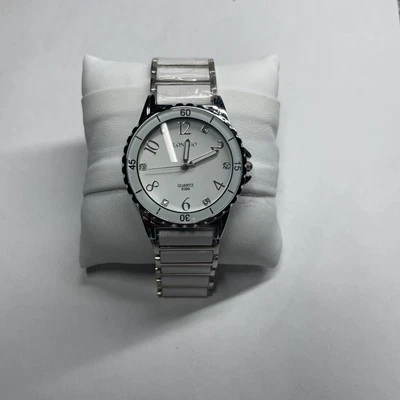 Reloj Longbo esfera blanca redondo tono plata caja acero inoxidable correa eslabón NUEVO Foto 1 de 4