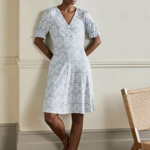 Boden V-Neck Jersey Dress Sz 4R Oriental Diamond Cottagecore Modest Prairie Boho - Picture 1 of 12