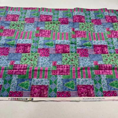 tela tradiciones acolchado tela algodón verde púrpura árbol de navidad años 90 44x55 Foto 1 de 4