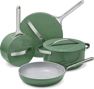 12PC Nonstick Ceramic Cookware Set Sage Oven Safe Non-Toxic Pots Pans Lids - Picture 1 of 12