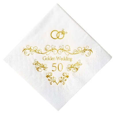 100 Pcs Napkins for 50th Wedding Anniversary Beverage Napkins 3-Ply Gold Foil... - Image 1 of 4