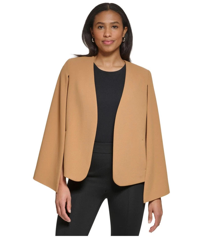 Chaqueta Blazer DKNY Mujer Sin Cuello Frente Abierto Capa, Beige, Pequeña Foto 1 de 1