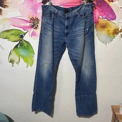 Adam Levine Mens Size 38 x 32 Medium Wash Distressed Patriot Straight Jeans - Image 1 of 4