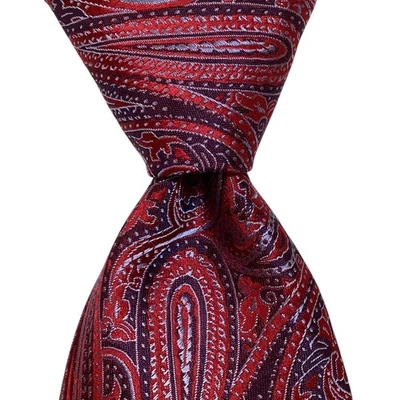 HATHAWAY Men’s 100% Silk Classic Necktie 59 1/8" Designer PAISLEY Red/Blue EUC - Image 1 of 3