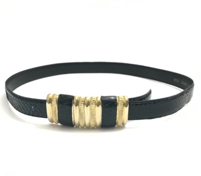 Cinturón para mujer azul medio de colección piel de serpiente genuina clásico años 80 dorado hebilla ornamentada Foto 1 de 4