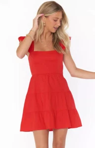 NWT Show Me Your MuMu Red Poplin Lovely Mini Cotton Dress Size M - Picture 1 of 6