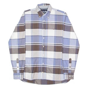 TOMMY HILFIGER Custom Fit Mens Shirt Blue Plaid Long Sleeve M - Picture 1 of 6