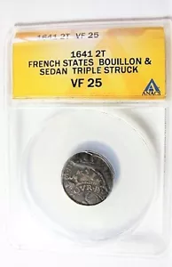 1641 2 TOURNOIS FRENCH STATES BOUILLON & SEDAN TRIPLE STRIKE ERROR ANACS VF25 - Picture 1 of 3