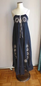 BEL AIR robe ample longue été bretelles bas volanté coton noir broderies T 40 - Picture 1 of 12
