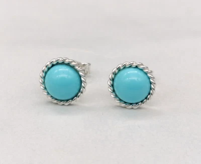 orecchini donna bottone pasta di turchese argento bianco 925 a lobo - Immagine 1 di 4