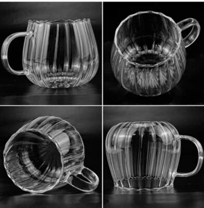 4 Clear Mugs Strainer Water Cup Glass Pumpkin Cups Home Decoration Tea Fall Deco - Bild 1 von 7