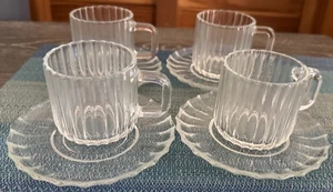 Bormioli Italy Demitasse Espresso Clear Panel Glass Cup & Saucer Set of 4 - Picture 1 of 2