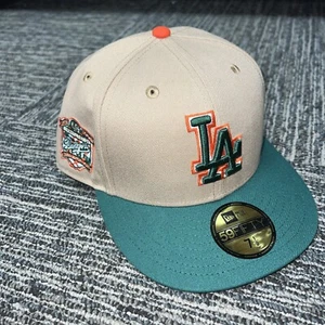 LA - Los Angeles Dodgers 40th New Era Hat MLB 59Fifty Beige Teal Orange 7 1/2 - Picture 1 of 17