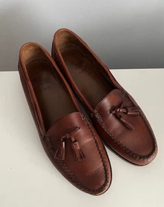 Mocasines Allen Edmonds Naples de cuero con borlas marrón sin cordones para hombre talla 12D - Imagen 1 de 6