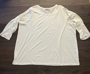 LOGO Principles by Lori Goldstein - 3/4 Ruched Sleeve Top Ivory - Size 4X *NEW* - Picture 1 of 3