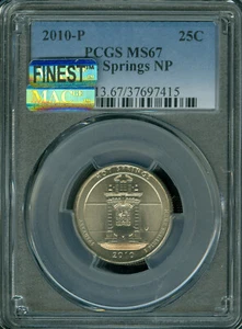 2010 P HOT SPRINGS QUARTER PCGS MS67 MAC FINEST BUSINESS STRIKE MAC SPOTLESS . - Picture 1 of 4
