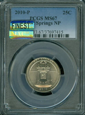 2010 P HOT SPRINGS QUARTER PCGS MS67 MAC FINEST BUSINESS STRIKE MAC SPOTLESS . - Image 1 of 4