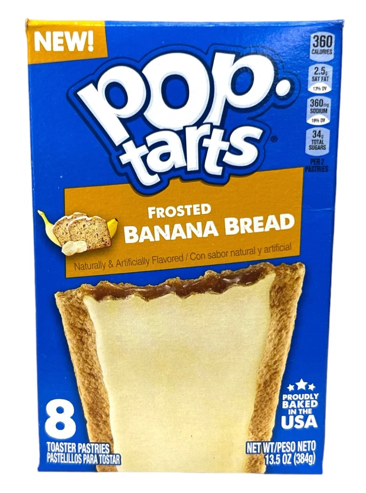 Kellogg's Pop Tarts FROSTED BANANA BREAD Toaster Pastries 8 Count 13.5 oz Box