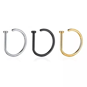 Piercing al Naso in Acciaio a Forma D Cerchio Anello Orecchini Donna Uomo Punk - Afbeelding 1 van 7