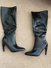 Women Black Patent Leather Mock Crock Long Heel Boots Uk5
