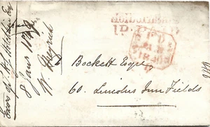 GB 1849 Cover with Holborn Bars 1d Paid Cachet in Red to Lincolns Inn Fields - Picture 1 of 1