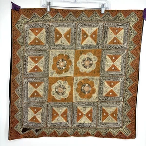 Large Oversized Square Pillow Cover Black Tan Beige Embroidery Sequins Zip Close - Picture 1 of 8