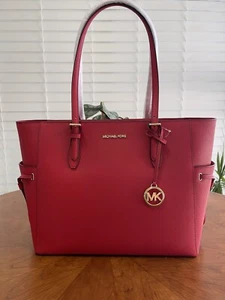 Michael Kors Gilly Drawstring Large Top Zip Tote Bright Red Saffiano Leather - Picture 1 of 7