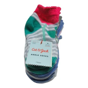 Cat & Jack Girls Ankle Socks Shoe Sizes (5.5-8.5) Green Multi (7 Pairs) - Picture 1 of 10