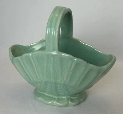 Vintage Govancroft Pottery Green Posy Basket 1950s Art Deco Style Ex Cond - Image 1 of 4