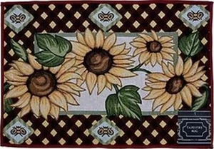ESSENTIAL TAPESTRY KITCHEN RUG (18" x 28") 65% COTTON, SUNFLOWERS & LEAVES, HC - Picture 1 of 10