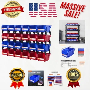 Paquete de 24 contenedores de almacenamiento apilables, 5x4x3 pulgadas en azul/rojo para la máxima organización - Imagen 1 de 11