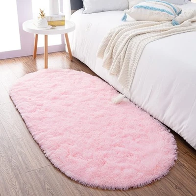 Alfombras rosadas mullidas para dormitorio de niñas, 2,6' x 5,3' ovaladas peludas difusas sala de estar... Foto 1 de 4