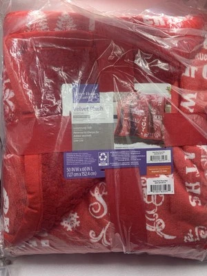 Better Homes & Gardens 50x60 Velvet Plush Throw Red Blanket Christmas Holiday BL - Image 1 of 4