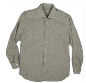 KITON Mens Solid Khaki Linen Dress Shirt Size 16.5/42 New - Picture 1 of 5