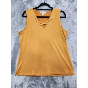 Michael Kors Criss Cross V-Neck Sleeveless Top Size L Mustard Yellow Lined - Picture 1 of 8