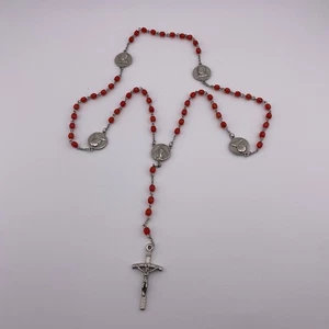 Papal Red Rosary Beads Pope John Paul II & Immaculate Conception Medals Catholic - Picture 1 of 17